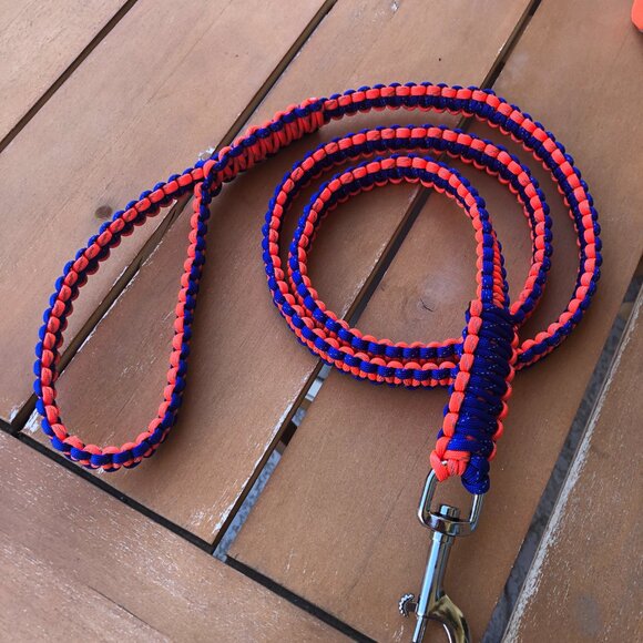 Blue & Neon Orange Dog Leash 54" Reflective Paracord ~ New Handmade in USA - Picture 5 of 8